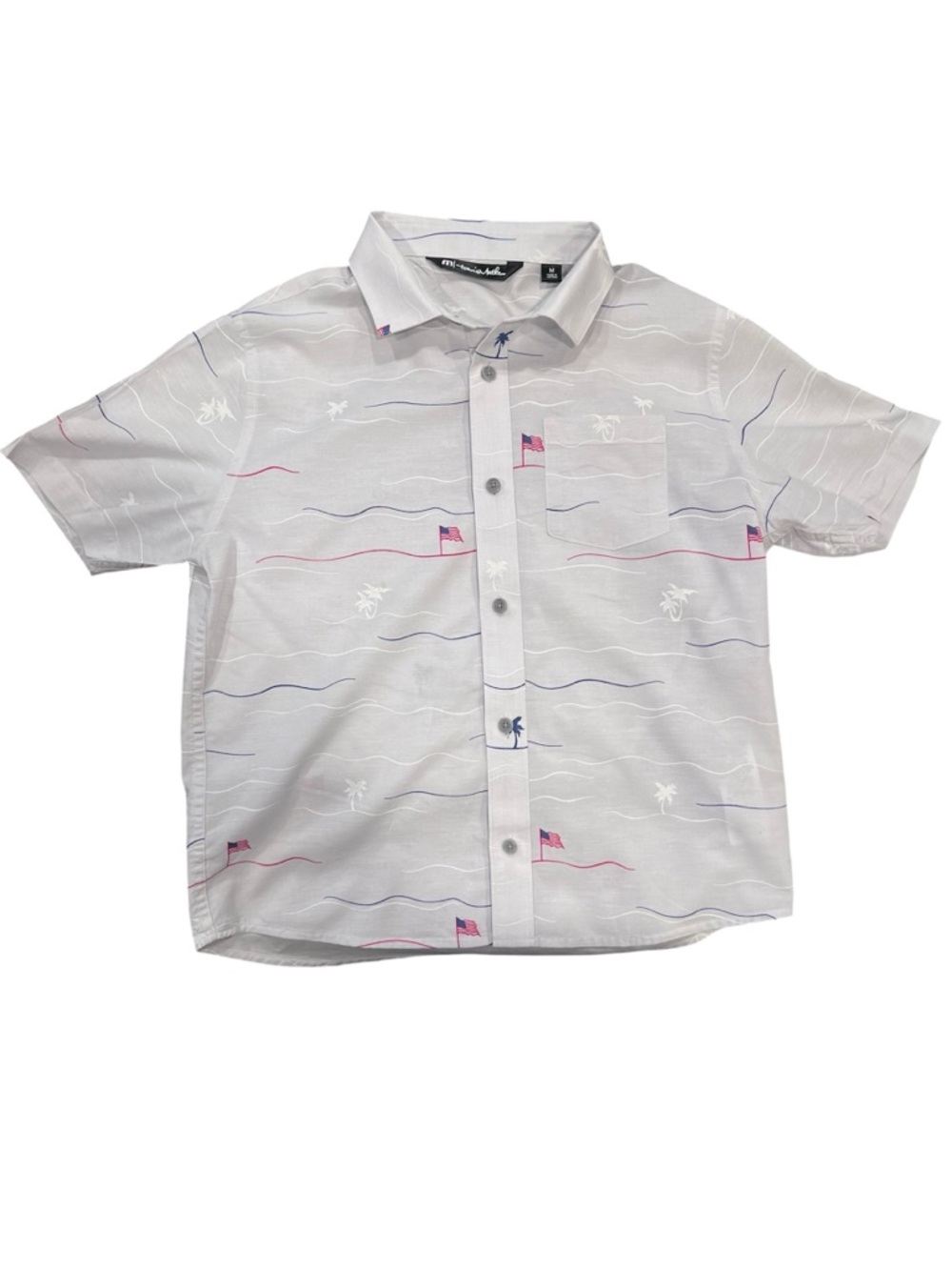 Travis Mathew Youth Star Spangled Banner Button front Fourth of July M 8-10